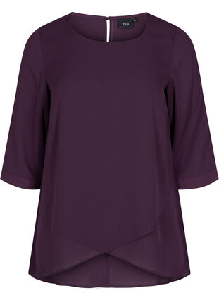 Blouse with 3/4-length sleeves and asymmetric hem, Plum Perfect, Packshot image number 0