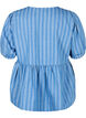 Short-sleeved denim blouse with stripe pattern, Blue, Packshot image number 1