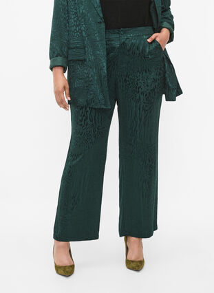 Loose viscose pants with tone-on-tone print, Ponderosa Pine, Model image number 2