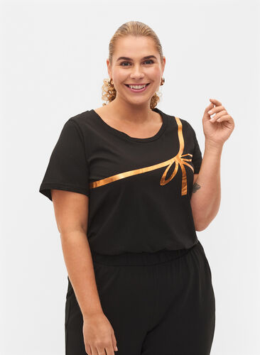 Christmas t-shirt in cotton, Black Copper Bow, Model image number 0