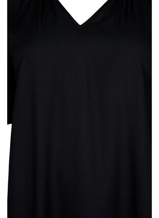 Short-sleeved viscose dress with v-neck, Black, Packshot image number 2