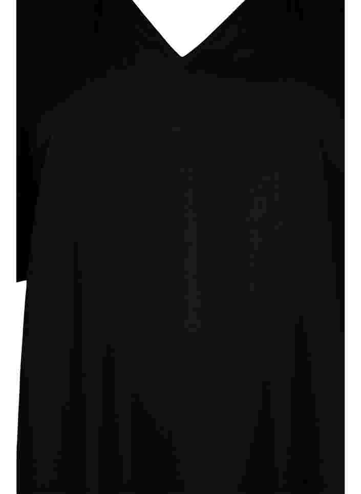Short-sleeved viscose dress with v-neck, Black, Packshot image number 2
