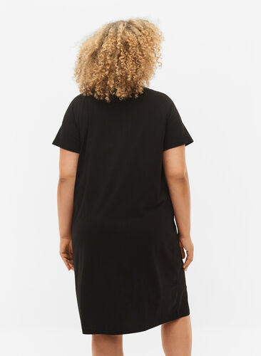 Short-sleeved cotton nightdress, Black w. Self Care, Model image number 1