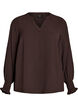Blouse with smock cuffs and V-neck, Brown, Packshot image number 0