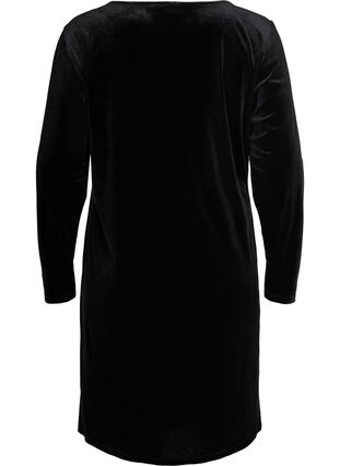 Velour dress with long sleeves, Black, Packshot image number 1