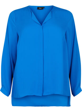 Solid colour shirt with v-neck, Princess Blue, Packshot image number 0