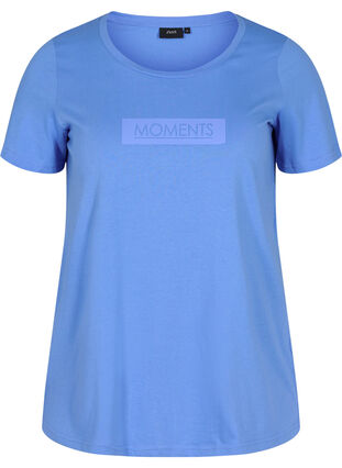 Short-sleeved cotton t-shirt with a print, Ultramarine TEXT, Packshot image number 0