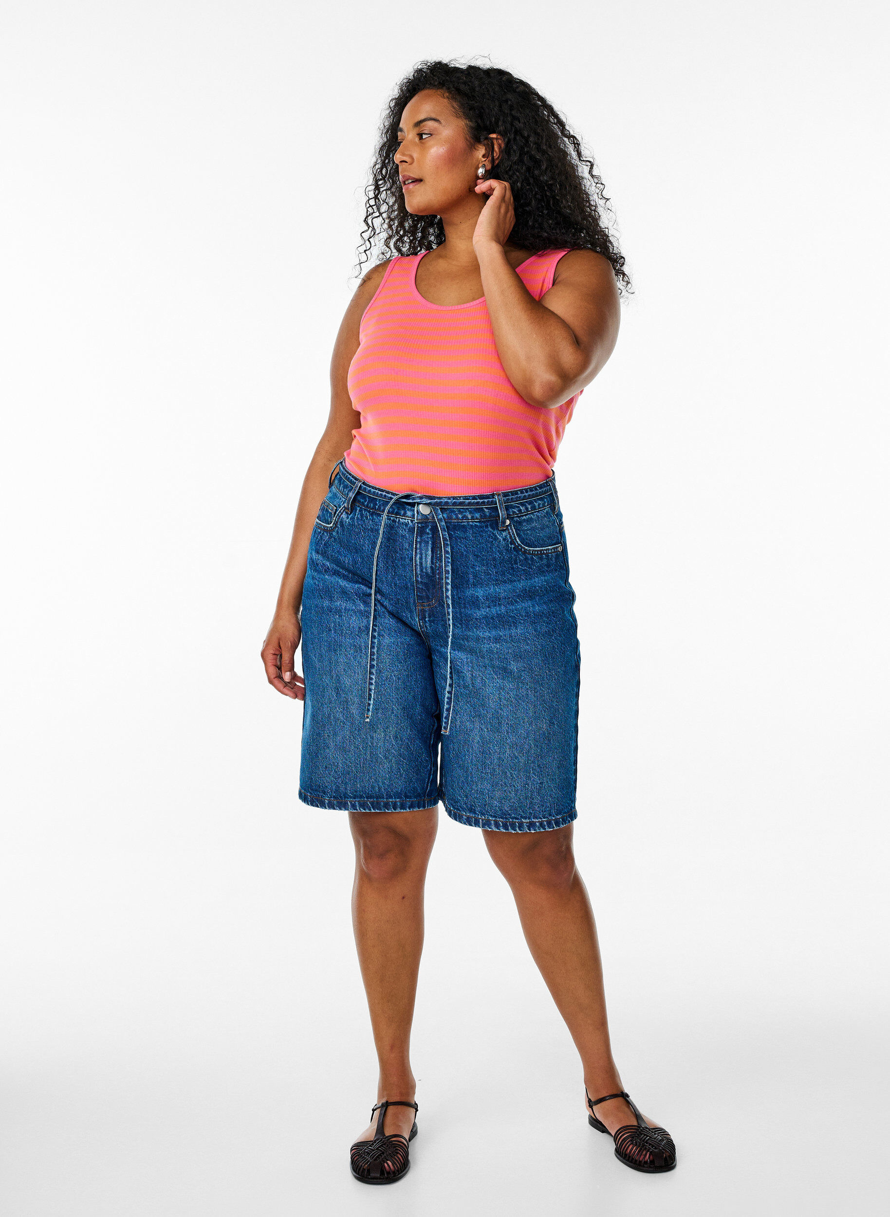 ZizzifashionStriped tank top with a rib structure, Coral, Model image number 1