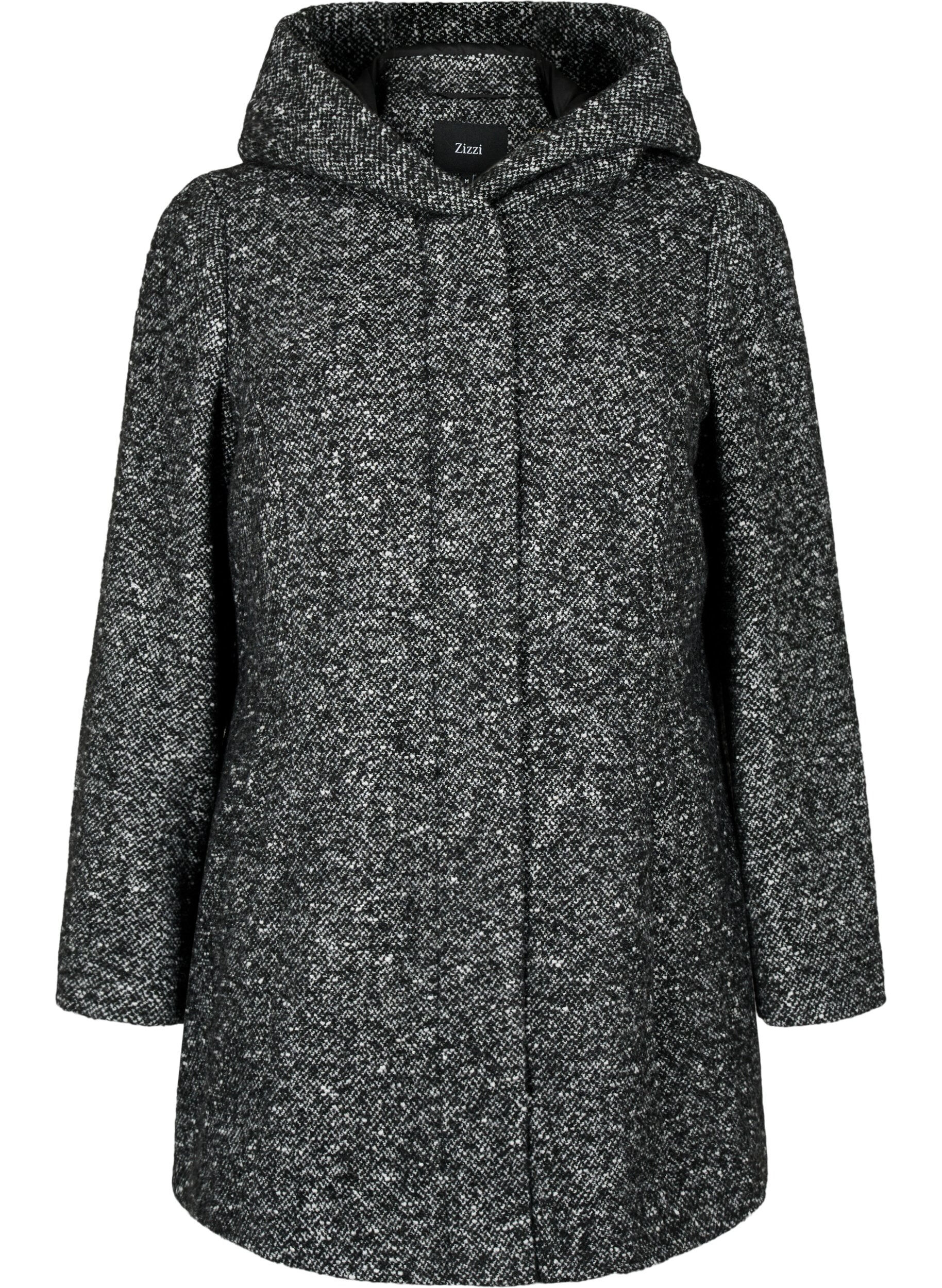Zizzifashion Boucl&eacute; coat with wool, Black Mel., Packshot image number 0