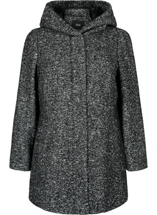 Bouclé coat with wool, Black Mel., Packshot image number 0