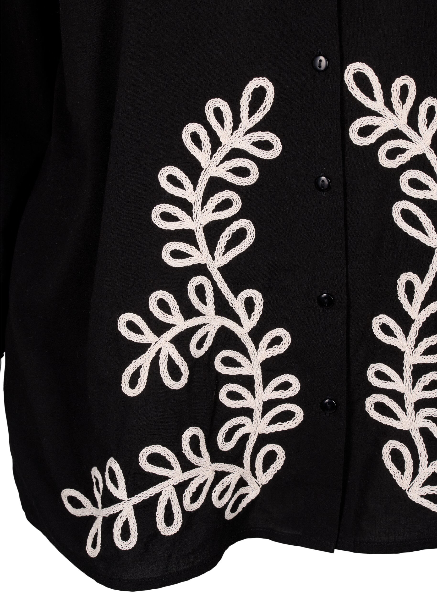 Zizzifashion Loose cotton shirt with embroidery, Black, Packshot image number 3