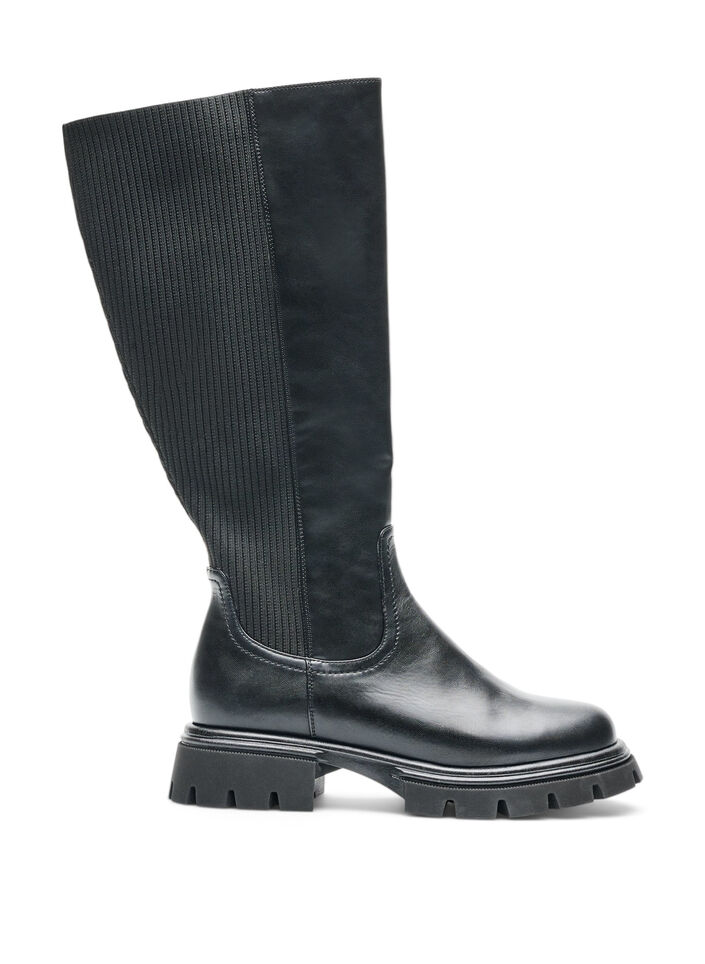 High boot with zip and elastic panels, Black, Packshot image number 0