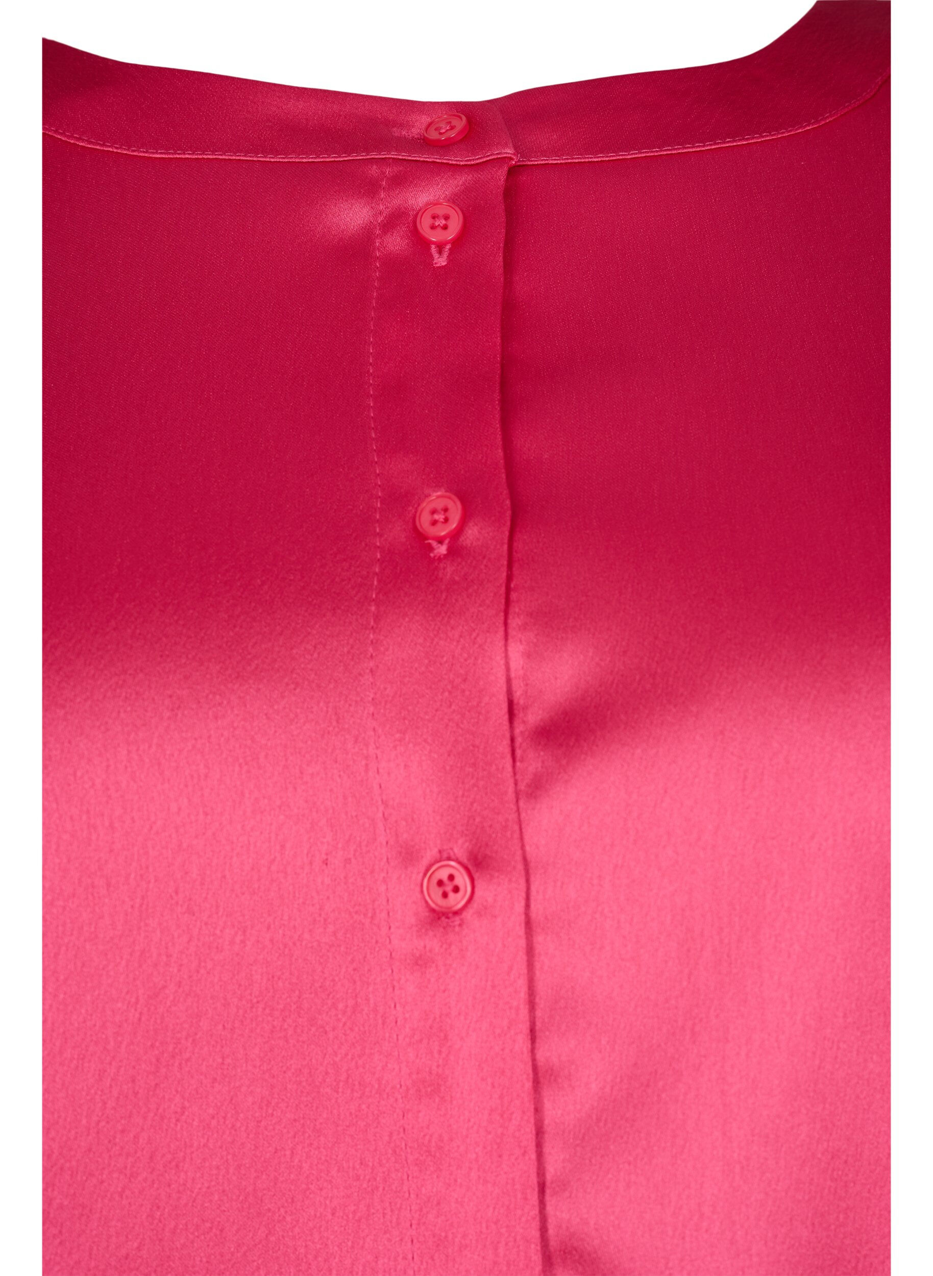 Zizzifashion Long shiny shirt with slit, Pink Flamb&eacute;, Packshot image number 2