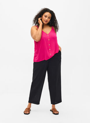 Loose pants in linen-cotton blend, Black, Model image number 0