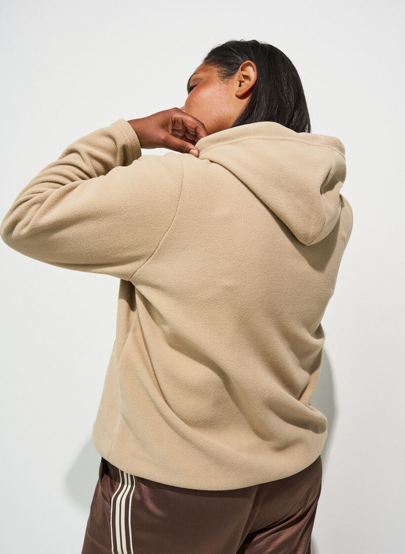Fleece hoodie with a high neck and embroidered text, Beige, Model image number 1