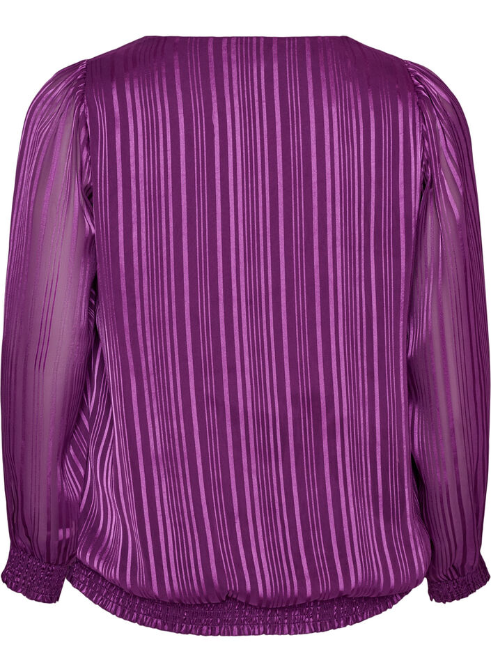 Striped blouse with a balloon shape, Purple, Packshot image number 1