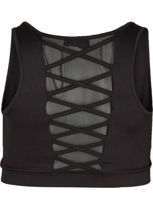 Sports bra with mesh and cross back, Black, Packshot image number 1
