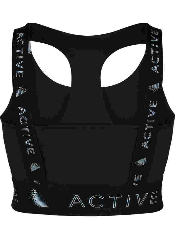 Sports bra with text print, Black, Packshot image number 1
