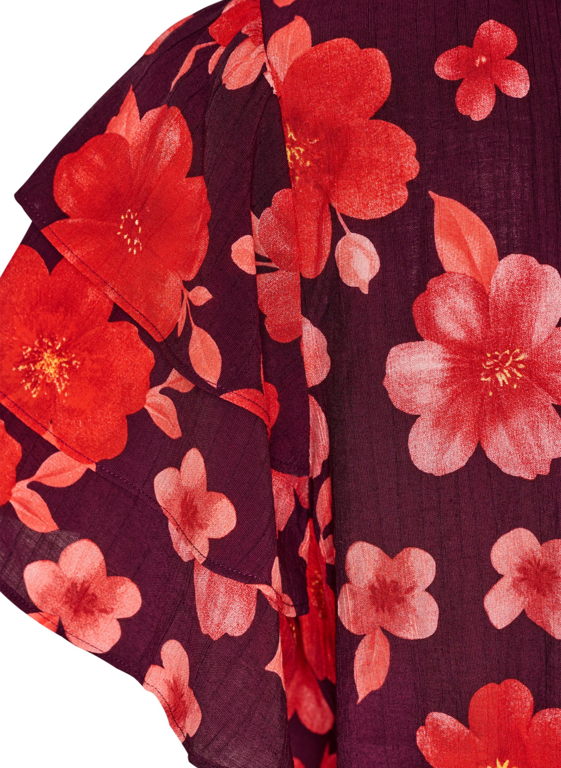 ZizzifashionFloral viscose blouse with ruffle sleeves, Purple, Packshot image number 3