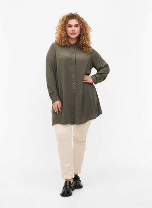 Long viscose shirt with long sleeves, Thyme, Model image number 2