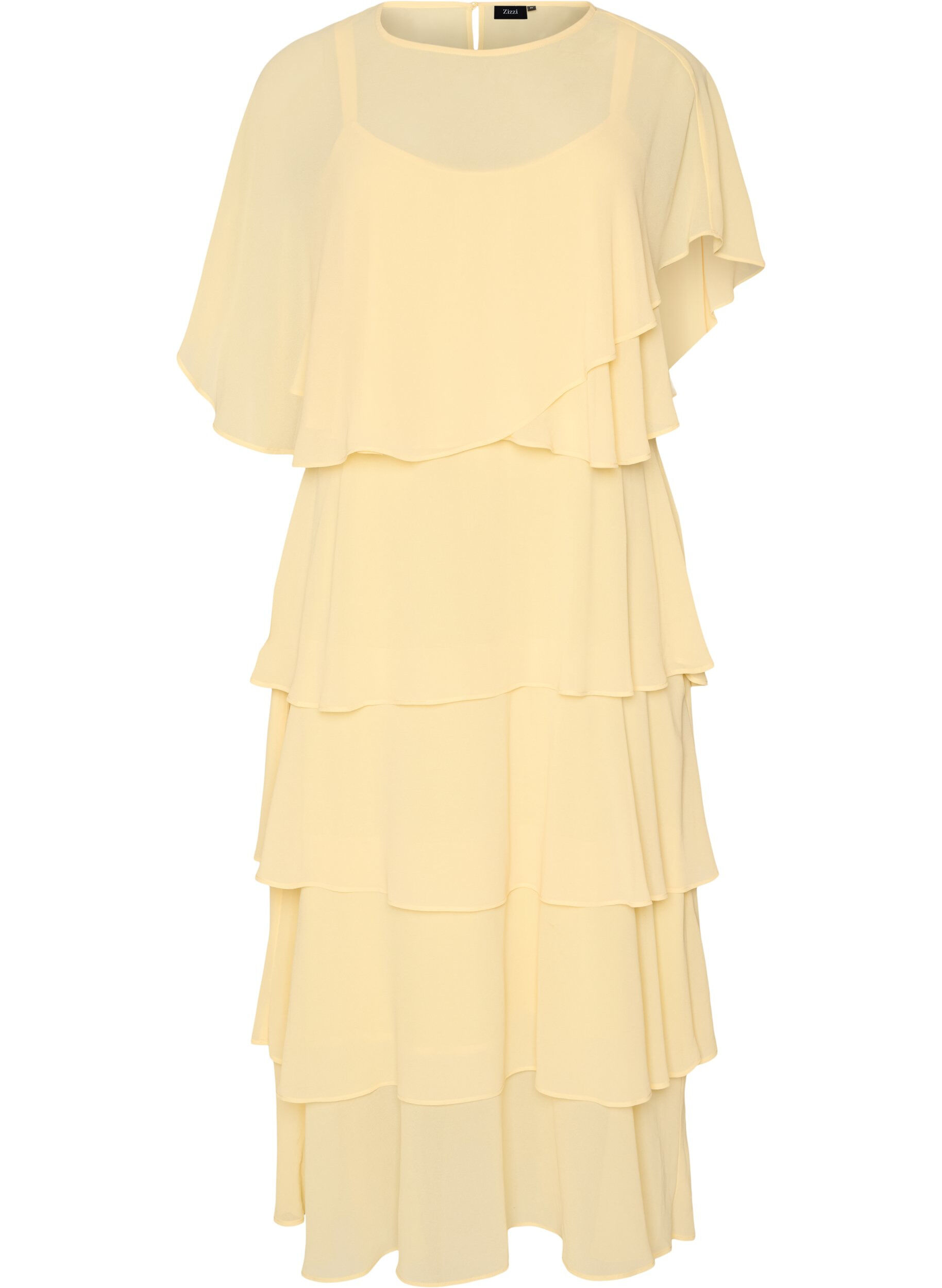 ZizzifashionMaxi dress with ruffle layers and detachable cape, Yellow, Packshot image number 0