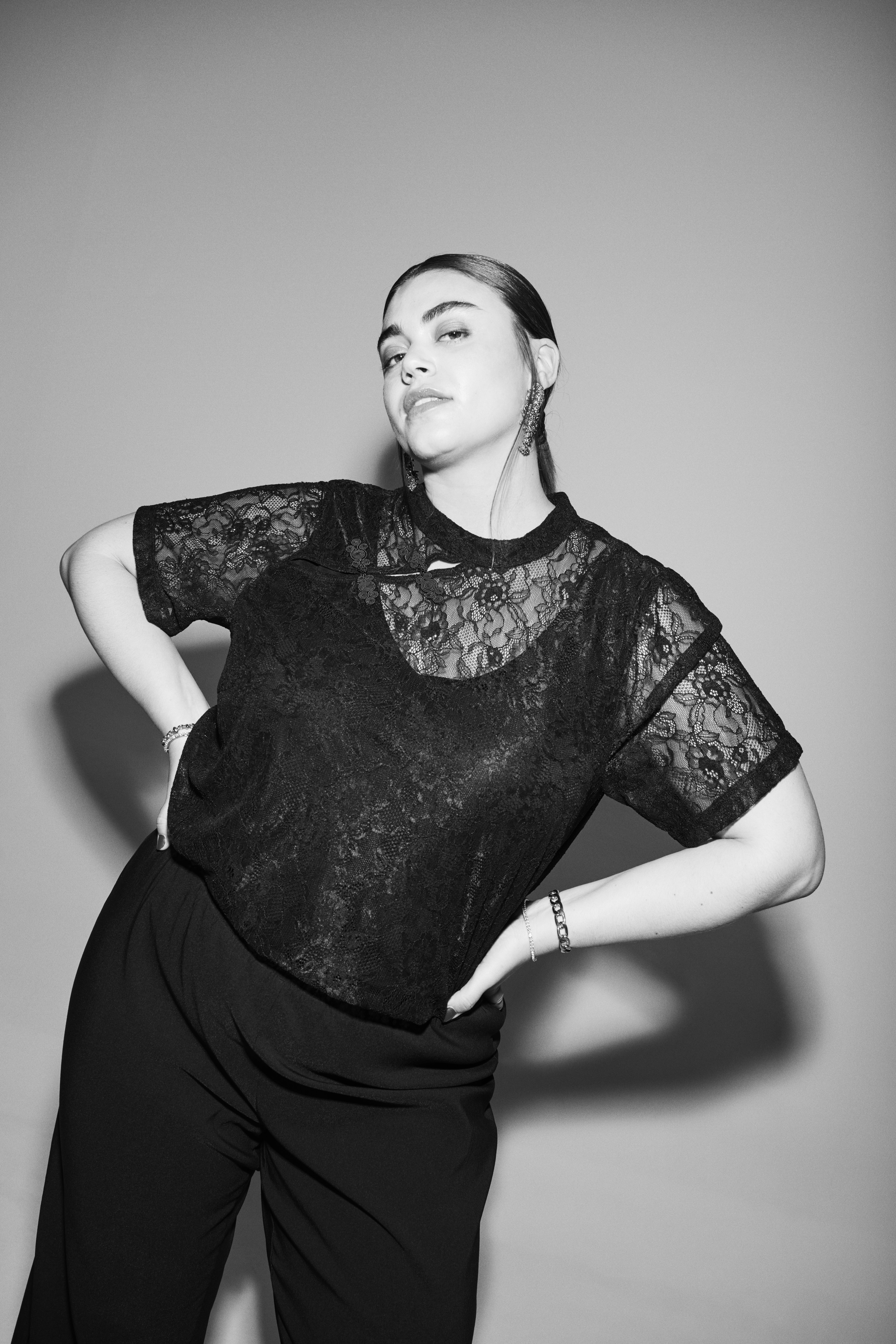 Lace blouse with details, , Model