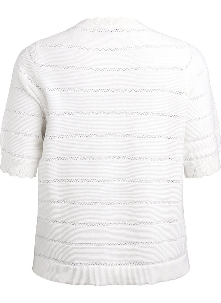 Knitted blouse with a striped openwork pattern and short sleeves, Vanilla, Packshot image number 1