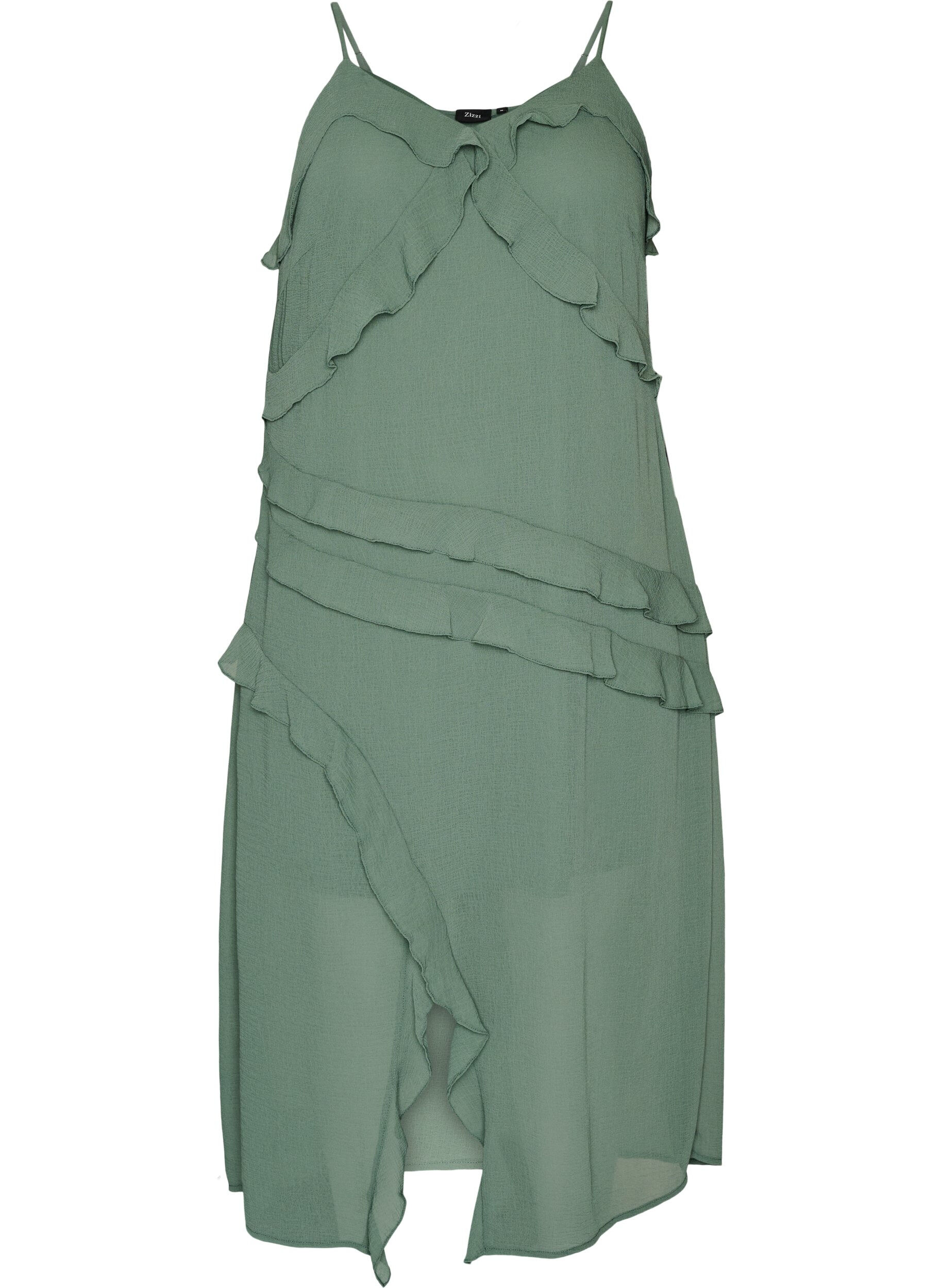 ZizzifashionChiffon dress with asymmetrical ruffles, Green, Packshot image number 0