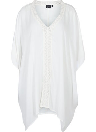 Viscose beach dress with lace details, Bright White, Packshot image number 0