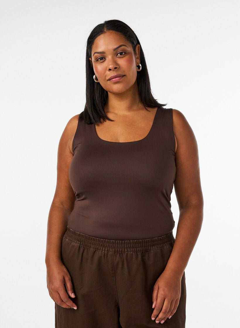 Fitted basic top with reversible function, Brown, Model image number 0