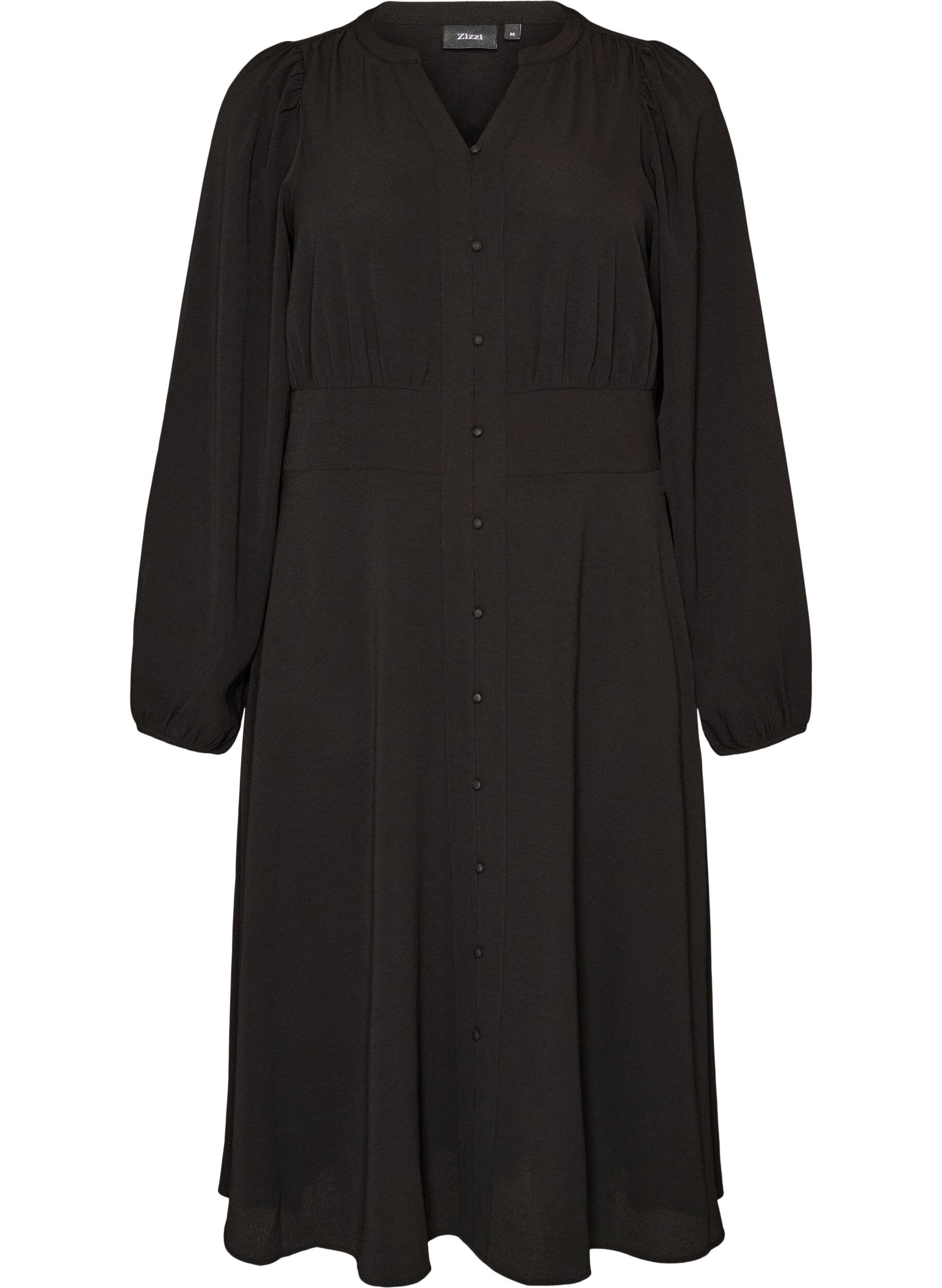 Midi dress with smock and decorative buttons