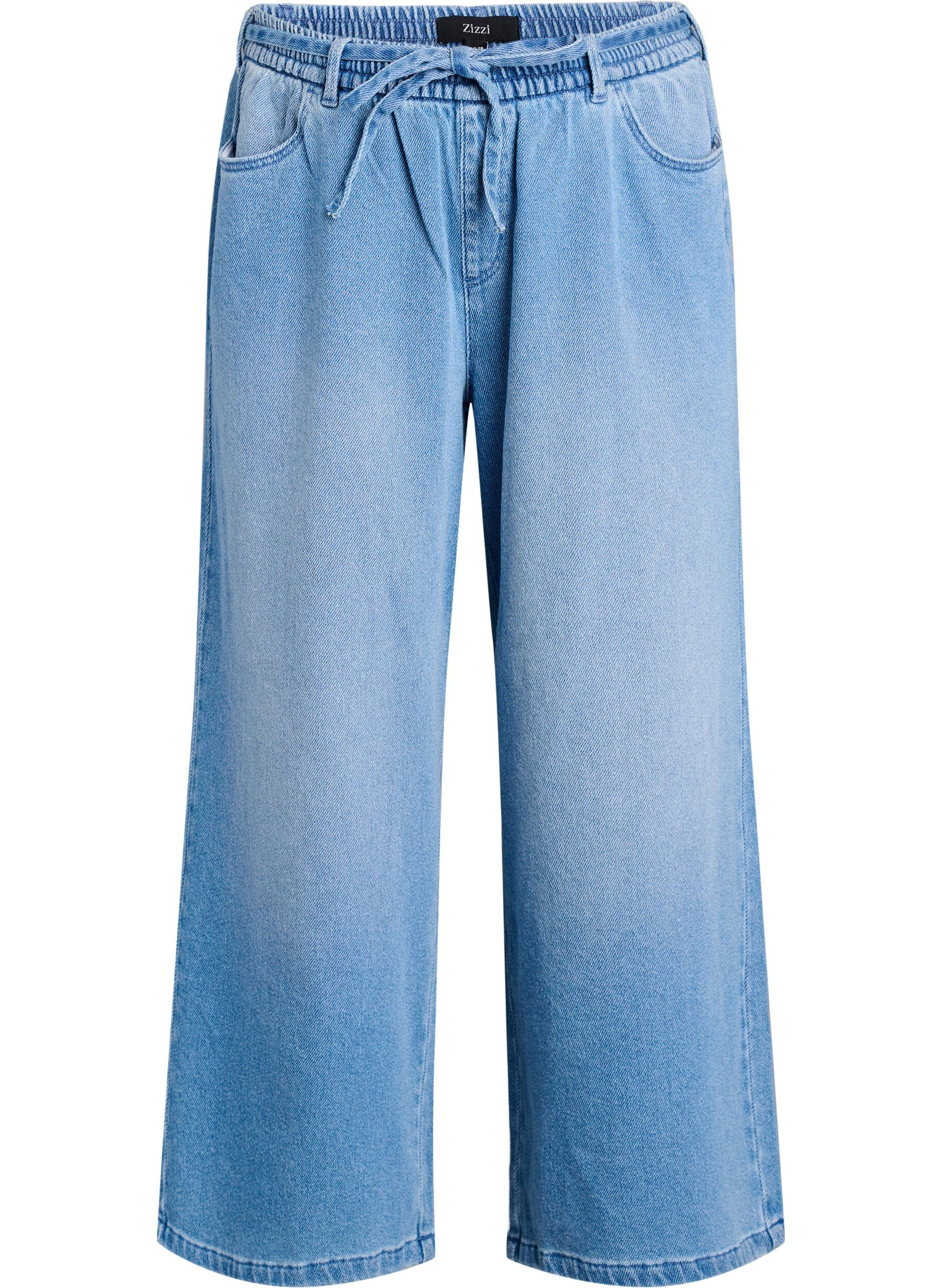 Zizzifashion Loose-fit jeans with an elasticated waistband and a drawstring, Light Blue, Packshot image number 0
