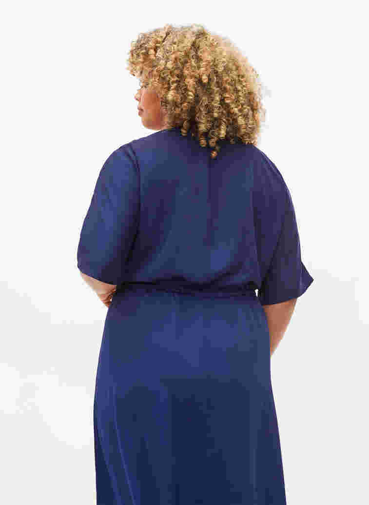 Short sleeve midi dress with adjustable waist, Evening Blue, Model image number 1