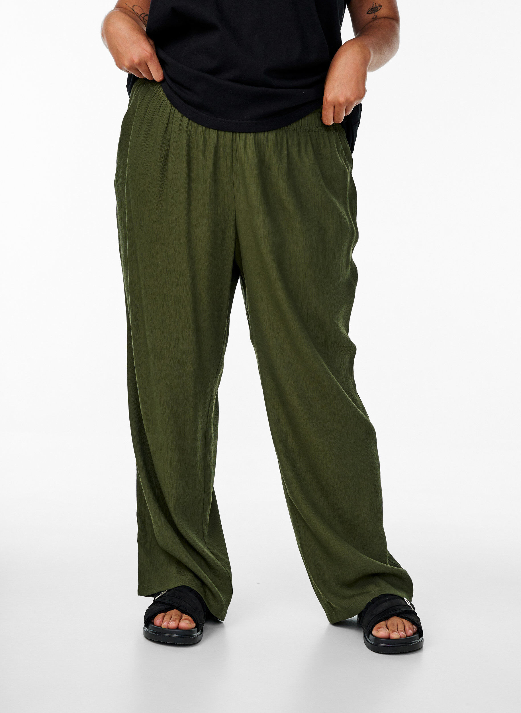 Zizzifashion High-waisted viscose trousers with pockets, Green, Model image number 3