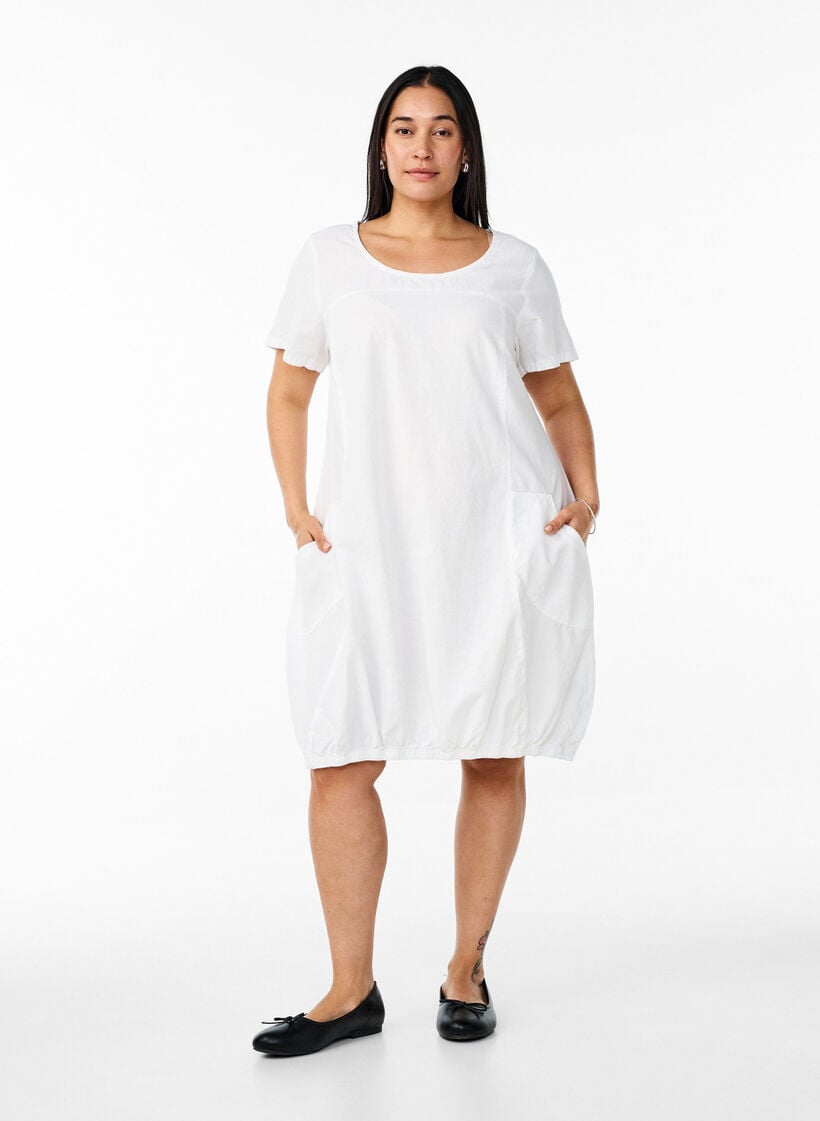 Short-sleeved cotton dress, White, Model image number 1
