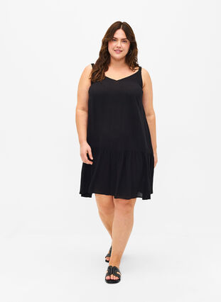 Viscose summer dress with straps, Black, Model image number 2