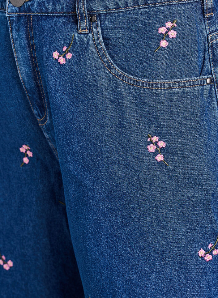 Denim shorts with embroidered flowers, Blue, Packshot image number 2