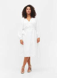 Wrap dress with long sleeves, Bright White, Model