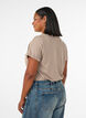 Striped T-shirt in viscose with a round neck, Beige, Model image number 2