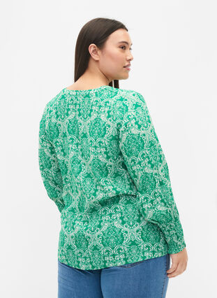 Printed viscose top with smock, Jolly Green Oriental, Model image number 1