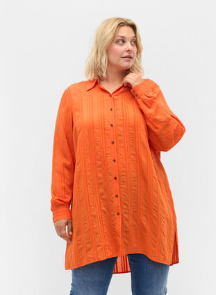 Long striped shirt with long sleeves, Harvest Pumpkin, Model image number 0