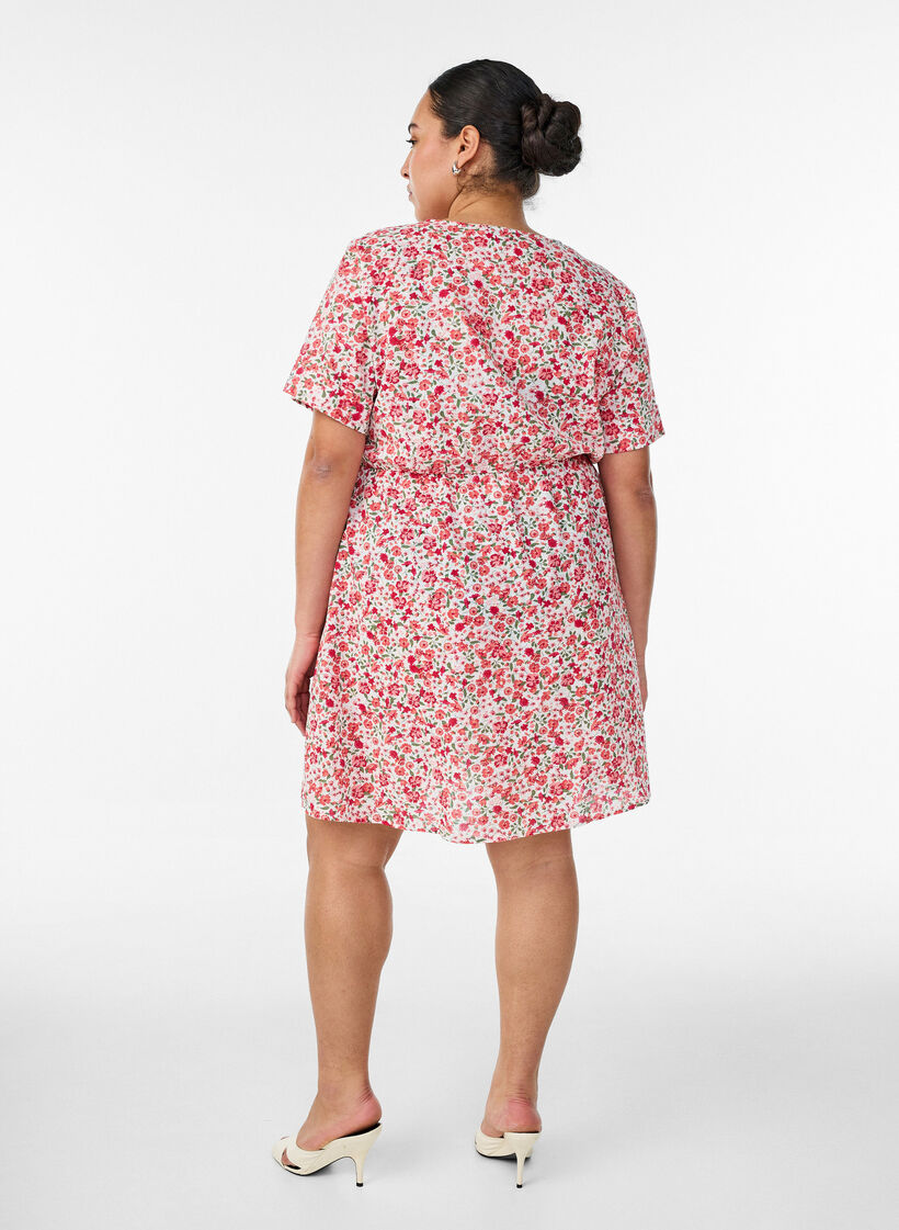 Short cotton dress with floral print, Red, Model image number 2