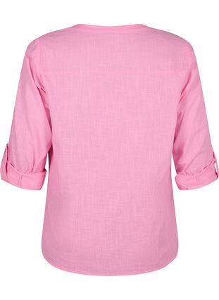 Shirt blouse in cotton with a v-neck, Rosebloom, Packshot image number 1