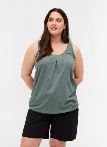 Top with lace trim, Balsam Green, Model image number 0
