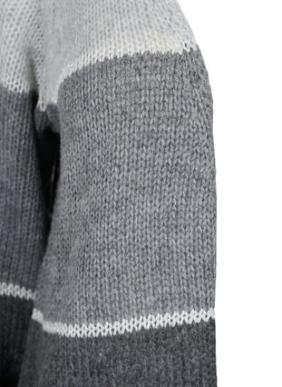 Knit cardigan with stripes and balloon sleeves, Dark Grey Mel Comb, Packshot image number 2