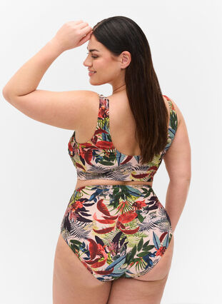 High-waisted bikini bottoms with print, Palm Print, Model image number 1