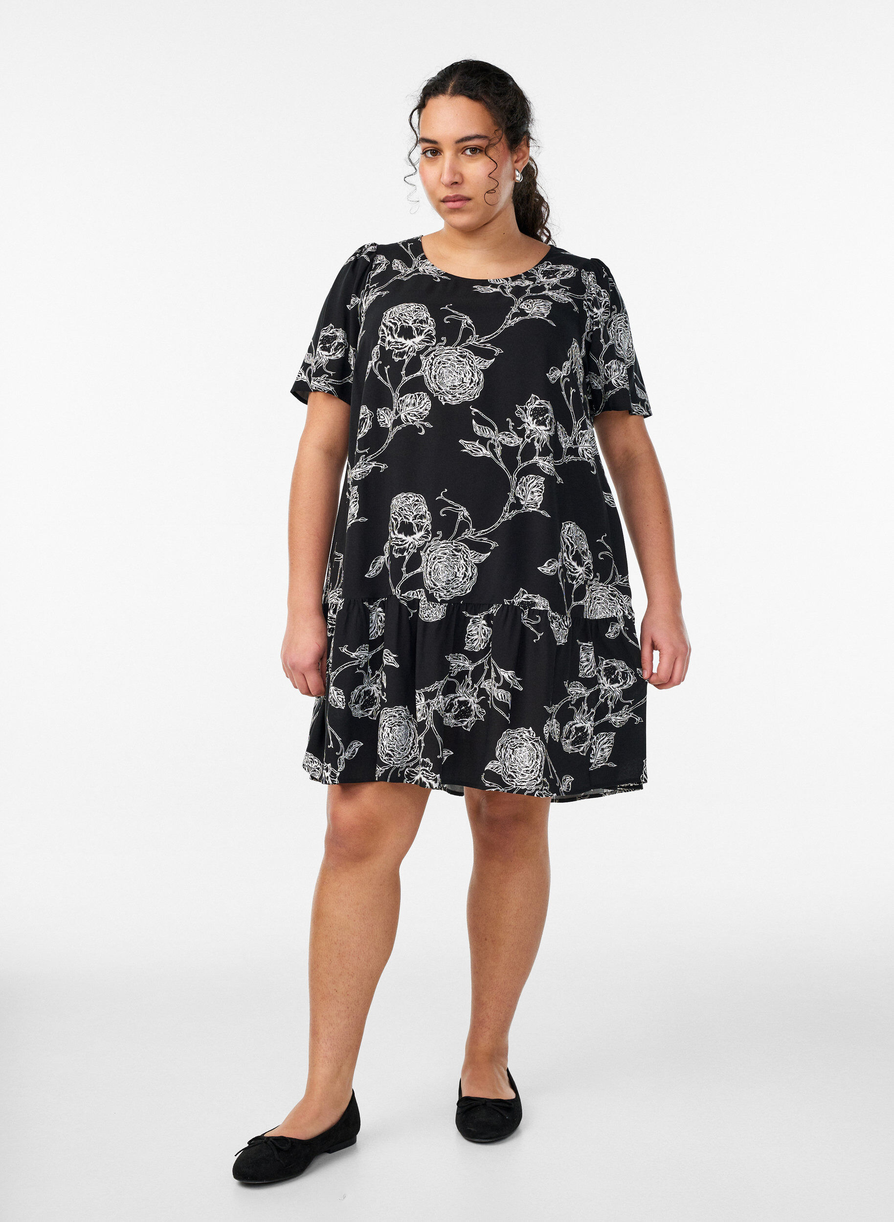 ZizzifashionViscose dress with cutline, Black, Model image number 1