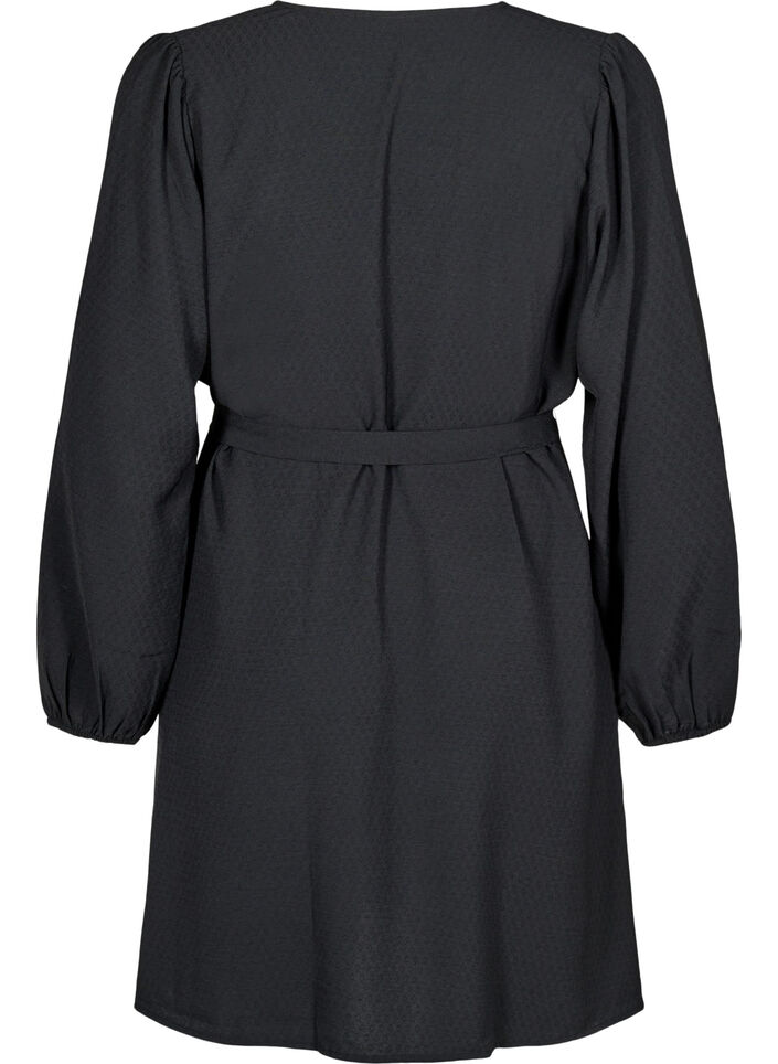Short wrap dress with tie belt, Black, Packshot image number 1