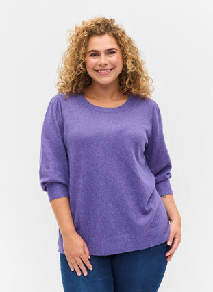Mottled knitted top with 3/4-length sleeves, Ultra Violet Mel., Model image number 0