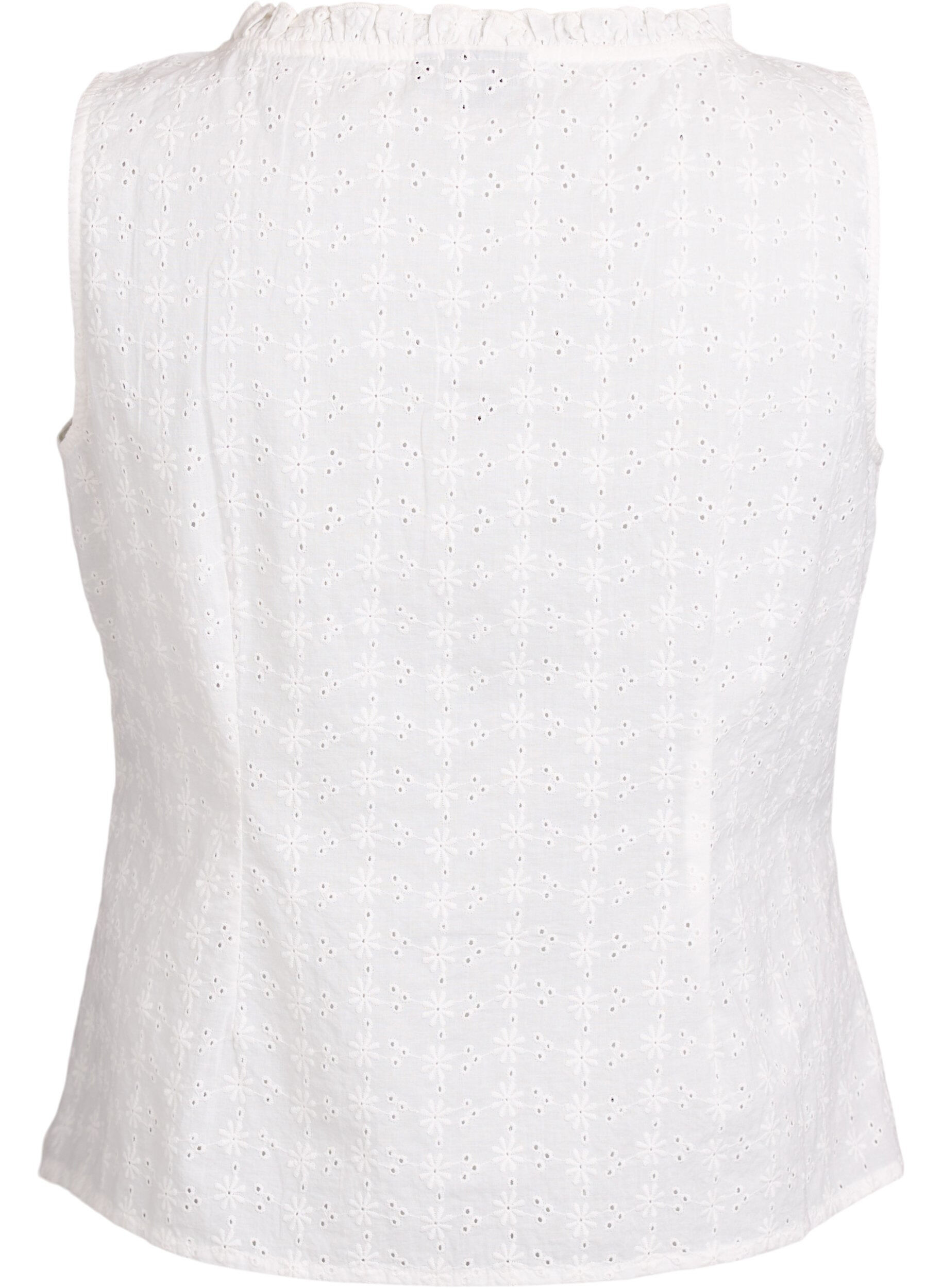 ZizzifashionSleeveless blouse with broderie anglaise and ruffles, Vanilla, Packshot image number 1